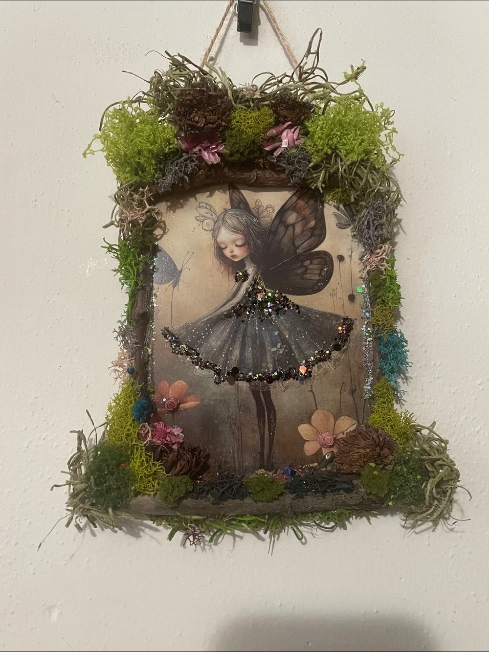 Fairy Wall Art Print with handmade border Moss - whimsical fairycore wall decor